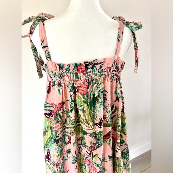 H&M Pink Spring Floral Butterfly Tie Strap Cotton Midi Dress Size 8 - Picture 7 of 8